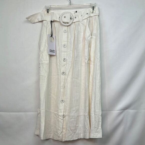 Charlie Holiday White Feline Midi Skirt linen blend size small (4) NWT - Picture 1 of 15